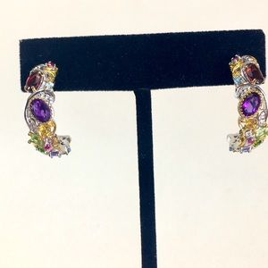 Multicolored gemstone half hoop earrings